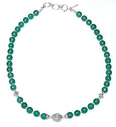 Girlfriend Gifts Sterling Silver Green Onyx Gemstone Necklace 19 inches (gnklc245)
