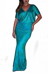 V-neck Elasticized   Waistline Dolman Polyester/Spandex Maxi Dress 