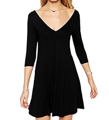 V-neck Cotton/Spandex Flared-Skirt Thigh Length Party Dress 