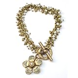 14K Gold Plated Charm Bracelet with Crystals and Pearls and flower charm