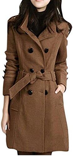 Women's Warm Fleece Hooded Double Breast Jacket with Belt Coat