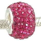 .925 Silver Hot Pink Crystal Pave European Charm Bead Compatible with Biagi Bracelets
