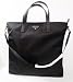 Prada Nylon Leather Shopper Tote Bag - Black