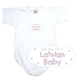 BABY BODYSUIT WHITE  PINK CLOUD LOVE ME , I'M LATVIAN  LATVIA 3 - 6 Months