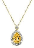 10k Yellow Gold, November Birthstone, Citrine and Diamond Pear Shaped Pendant