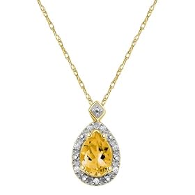 10k Yellow Gold, November Birthstone, Citrine and Diamond Pear Shaped Pendant by 