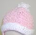 Hand Crocheted Pink Chenille Infant Hat Hand Finished By Hand Crochet with White Chenille Ear Flap and Pom Pom