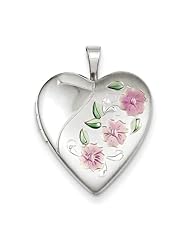 Sterling Silver 20mm Enameled Flowers Heart Locket. Metal Wt- 5.5g