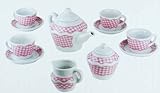 13 Piece Porcelain Pink Gingham Tea Set