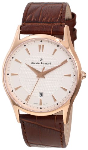 Claude Bernard Men's 79008 37R AIR Classic Gents Rose Gold PVD Ivory Dial Brown Leather Watch