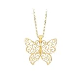 14K Yellow Gold Filigree Butterfly Pendant with Chain