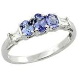 10k White Gold Ladies' Stone Ring, w/ 0.75 Total Carat Baguette White Sapphire Stones & Oval Cut Tanzanite Stones, 3/16 in. (5mm) wide