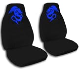 2 black car seat covers with a blue dragon, for a 2003 Ford Focus