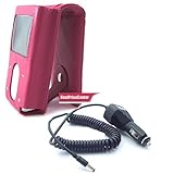 Pink Leather Case for Creative Zen Vision:m Plus Black Car Charger Cigarette Lighter Adapter for Creative Zen Vision M