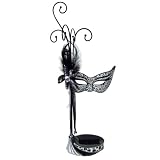 Masquerade Ball Mask Jewelry Stand Ring Organizer 15 Inches Silver