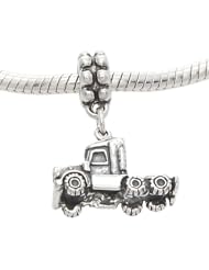 Sterling Silver Three Dimensional Semi Truck Dangle Bead Charm