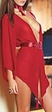 Dreamgirl Women's Chiffon Robe with Tassel Trim Front Hem and Attached Satin Ribbon Belt with Thong