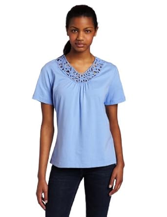 美国女装代购女士T恤Alfred Dunner Women's Soutache Trim V-Neck T-Shirt