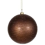 Mocha Matte Glitter Stripes Shatterproof Christmas Ball Ornament 3