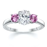 1.30 CT OVAL DIAMOND W ROUND PINK SAPPHIRE RING 18K