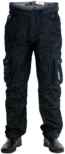 Rawcraft Men's Comfort Fit Gerad Straight Leg Cargo Combat Jean 38W X Short Indigo Rinse