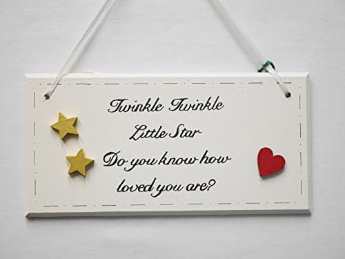 Wood Plaque Hand Painted Twinkle Twinkle Little Star Wall Hanging Plaque Stars and Heart Adorned 8" x 4"