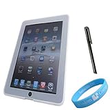 Silicone Skin Clear Case for Apple iPad + Black Stylus + Wristband