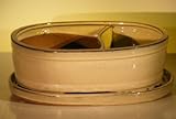 Ceramic Bonsai Pot - Land/Water with Attached Matching Tray<br />8.25
