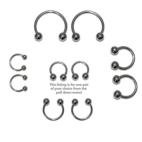 Pair of 316L Stainless Steel Circular Barbell Horseshoes Earrings 18,16,14 Gauge