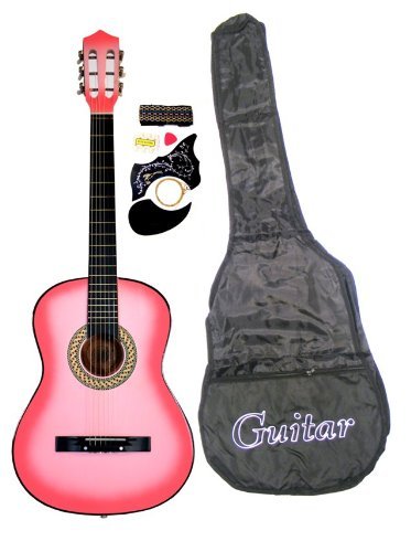 38" Acoustic Guitar Starter Package (Guitar, Gig Bag, Strap, Pick, eBook, Free Mini Musical Guitar and Pick, Fender DVD, Fender Stand & Fender Digital Tuner, 12 Fender Picks, Fender Hard Case) Pink