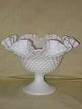Vintage Fenton Crimped Hobnail Pedestal Milk Glass Large 7x9 Inch Compote Bowl