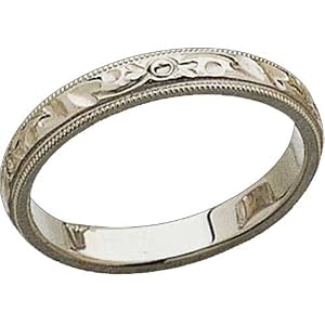 14K White Gold Charming Carved Ladies Wedding Band by