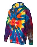 Tie-Dyed Rainbow Multi-Color Cut-Spiral Frayed Hooded Sweatshirt