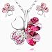 Clover Pendant Necklace and Stud Earrings Set with Swarovski Crystal Rose Pink White Gold Plating