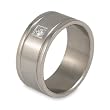 Grooved Brushed and Polished Titanium Ring with Cubic Zirconia (9.5 mm) - Sizes 8 - 13