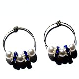 Sapphire Blue and Pearl Hoop Earrings