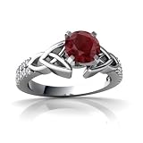 14K White Gold Round Genuine Ruby Engagement Ring