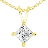 1/3 carat Princess Cut Diamond Solitaire Pendant in Yellow Gold (IJ/I1)