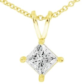 1/2 carat Princess Cut Diamond Solitaire Pendant in Yellow Gold (IJ/I1)