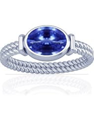 14K White Gold Oval Cut Blue Sapphire Womens Astrological Ring