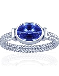 Platinum Oval Cut Blue Sapphire Womens Astrological Ring