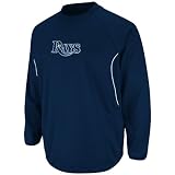MLB Men's Tampa Bay Rays Long Sleeve Crew Neck Thermabase Tech Fleece Pullover by Majestic (Pro Navy/Pro White, Medium)