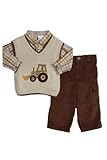 BT Kids Infant Boys (12-24 mo) 3pc tractor sweater vest, plaid shirt & cords set