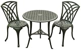 Denewood Versailles Green Cast Aluminum Three Piece Bistro Set