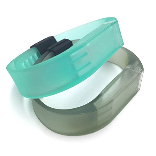 i-smile® 2pcs Replacement Bands with Metal Clasps for Fitbit Flex / Wireless Activity Bracelet Sport Wristband / Fitbit Flex Bracelet Sport Arm Band (No tracker, Replacement Bands Only) & 2pcs Black Silicon Fastener Ring For Free – Provided by i-smile® (Clear Green&Transparent Blackish Green, Large)