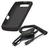 Black Silicone Skin Cover Case and Car Charger for Blackberry Storm2 9550 9520