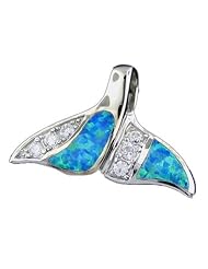 925 Silver Rhodium Blue Opal Fancy Whale Tail Pendant Hawaiian Silver Jewelry