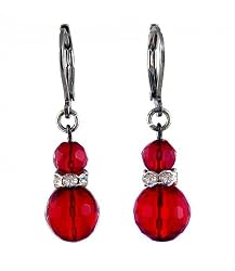 Earrings - E268 - Crystal Rondelle & Glass Beads (10mm) - Siam Red