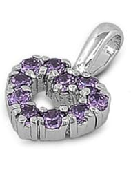 Sterling Silver Lavender CZ Heart Pendant Best Seller Charm Pure 925 New 7mm with 1.2mm Rope Chain