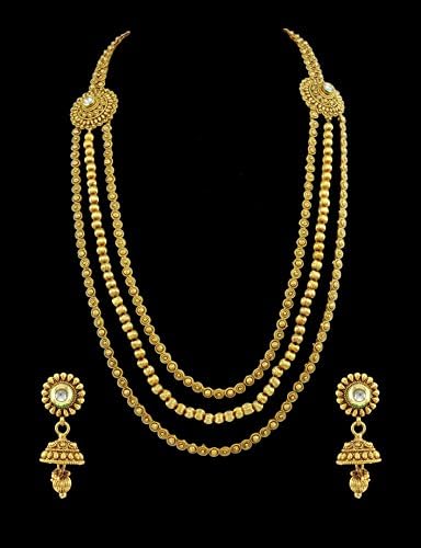 Traditional Long Vilandi Kundan Necklace Set with Jhumka Earrings